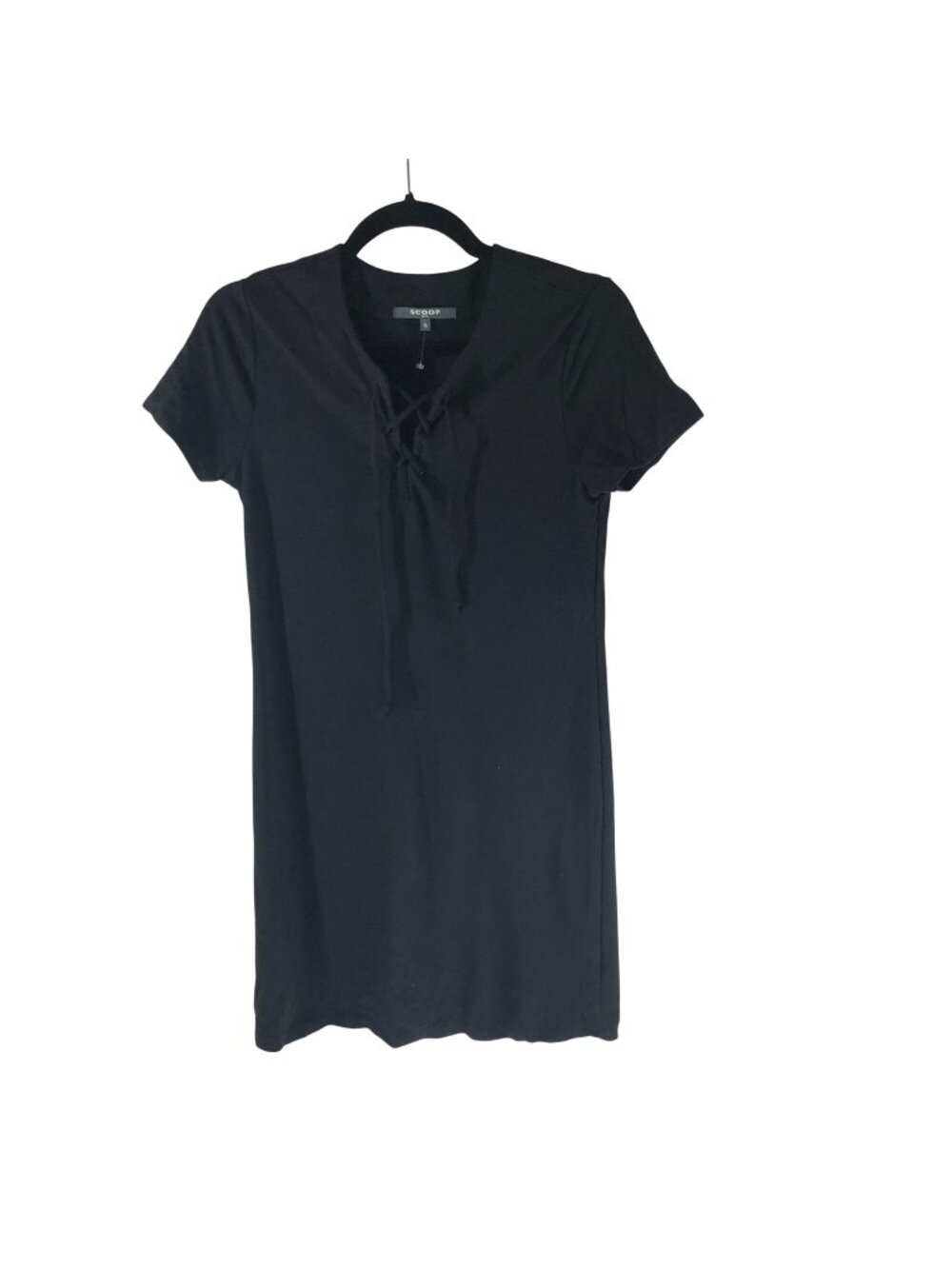 Scoop NYC Black Lace-Up Short Sleeve T-Shirt Dress Size Small
